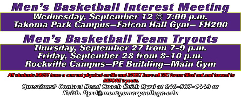 MC Raptors Men's Basketball Team Announces Interest Meeting & Team Tryouts Dates